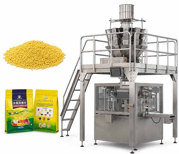 Automatic rotary granular packing machine with multihead weigher
