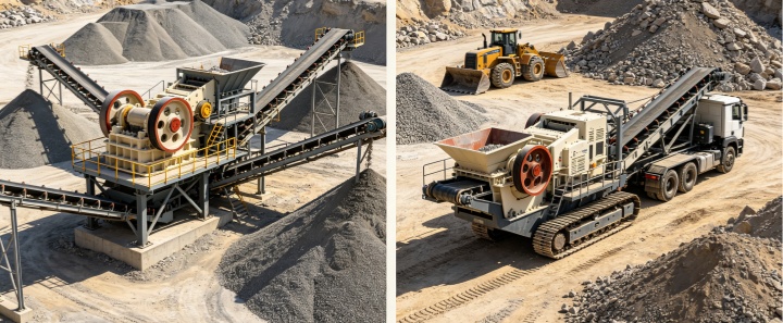 Stationary vs mobile primary jaw crusher for quarry crushing site